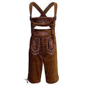 Lederhosen Homme en Cuir de Vache - Short Bavarois Traditionnel pour Oktoberfest - D&eacute;guisement Adulte Carnaval Halloween - Tenue F&ecirc;te Allemande avec Bretelles Costume Festival d'Octobre Homme (Bkazwe, neuf)