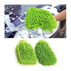 JNNJ 2 Pièces Gant en Microfibre pour Le Lavage De Voiture, Gants De Lavage en Chenille Anti-Rayures Souple Surchoix pour La Voiture, Gants Kit Nettoyage Absorbante pour Lavage Voiture(Vert) (KJHmaoyi, neuf)