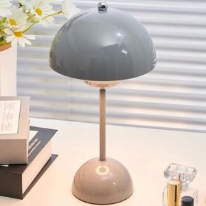 Asslye Lampe Champignon, Lampe de Table LED Pot de Fleurs Lampe Sans Fil Rechargeable Lampe de Chevet Chambre Dimmable Lampe Champignon Orange Tactile avec 3 Modes de Luminosité (gris) (Yellowsomes, neuf)