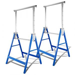 Cecaylie Lot de 2 tr&eacute;teaux d'&eacute;chafaudage pliables en m&eacute;tal - Charge maximale : 200 kg - 7 positions de hauteur - 80-130 cm Bleu (Infinibest, neuf)