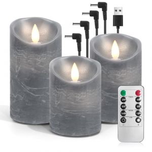 AnnSpa Lot de 3 Bougie Led Rechargeable Usb avec T&eacute;l&eacute;commande Minuterie, Bougies Sans Flamme Graduable, Bougie Electrique Bougie Rechargeable Chandelle Led pour Cadeau et D&eacute;coration (Gris) (Tissue Direct, neuf)