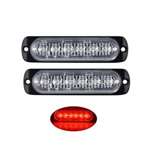 PICAA 2X stroboscopique à 6 LED pour voiture -Barre lumineuse pour véhicule de 12 V à 24 V - Balise clignotante de sécurité pour voiture, véhicule utilitaire, bateau, remorque, caravane (rouge) (BEISHUO-UK, neuf)