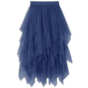 MERCIYD Jupe plissée en Tulle Asymétrique Tulle Jupe Courtes Jupes Midi Jupe d'été Goth Dentelle Robe Vintage Couleurs Variées (LIIOO, neuf)