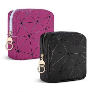 2 Pi&egrave;ces Trousse Maquillage Femme Petit Mini Pochette Rangement &agrave; Maquillage Kit Voyage Produit Trousse de Toilette en PU Cuir Imperm&eacute;able Cadeau pour Femme Fille Enfant Anniversaire(Noire&Rose) (playexen, neuf)