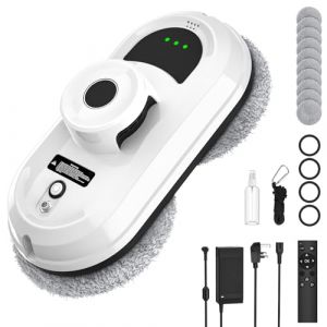 Mioanser Robot Nettoyeur de Vitre, 5600pa Robot Laveur de Vitre Automatique, 3 Modes de Nettoyage, Navigation Intelligente,Détection des Bords, Système de Sécurité, Télécommande et 10 Chiffons (RAMONA DIVERSE MARKET, neuf)