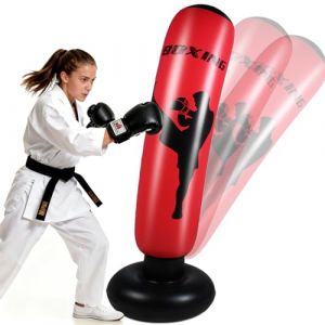 Quintrost Sac de Boxe pour Enfants 6 &agrave; 12 Ans, 168cm Gonflable Sac de Frappe sur Pied, Sac de Boxe Set de Formation, Cadeau Parfait pour Gar&ccedil;ons et Filles pour Karat&eacute;, Taekwondo (ROUNMEN, neuf)