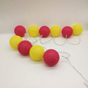 Guirlande Lumineuse Boule Coton LED, DOTBUY Guirlande Lumineuse à Piles, Decoration Pâques Noël, Enfant, Chambre Mariage Halloween Décorations Romantique (3.3M/20LED,Jaune et Rose Rouge) (DOTDOT SHOP, neuf)