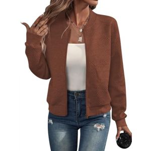 RUISHH Femmes Manches Longues Blouson Jacquard Bombardier Décontracté Zippée Veste de Baseball Légère Marron S (RUISHH, neuf)