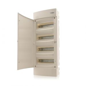 Intratec Coffret de distribution encastré, IP40 – Boîtier de distribution intérieur avec porte blanche, pour installation en milieu sec, 4 rangées, 48 modules, 676 x 283 x 106 mm (Spitzenspannung Elektrotechnik, neuf)