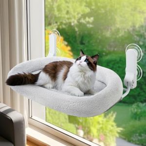 GUUSII HOME Hamac Chat Fenetre Panier Suspendu et Perchoir pour Grande Chats Lit Etagere de Fenêtre Pliable Transat Facile à Monter Housse Lavable en Machine avec Ventouses Support 18kg (Gris) (GUUSII HOME, neuf)