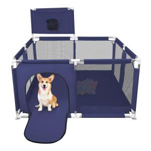 Parc pour Chiots Ou Petits Chiens, Clôture Solide en Tissu épais Et Filet en Nylon Haute Résistance,Parc à Chiots avec Porte, Lavable en Machine, Intérieur/extérieur,126 x 126 x 66 cm - Bleu Marine (Hechheu, neuf)