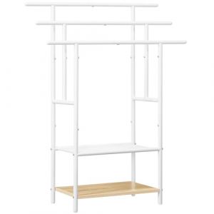 HOOBRO Porte-Serviettes sur Pieds, Range-Serviettes, avec 3 Barres, Support Salle de Bain, 2 étagères, Étendoir, pour Serviettes, Couvertures, Journaux, Blanc et Couleur Bois EWN05LB01 (HOOBRO FR, neuf)