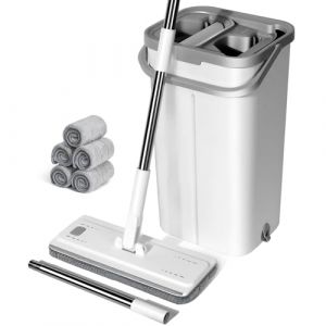Masthome Serpillière Seau Essoreur 140cm, Balai Microfibre Essoreur avec Seau, Serpillière Plat Rotative 360° avec 5 Serpillères Réutilisables, Mop Serpillere pour Nettoyage de Sol (masthome, neuf)