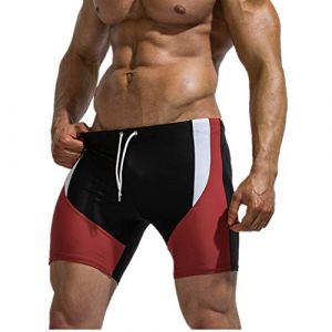 FANSU Maillot de Bain Homme Piscine Grande Taille Sexy, Short de Bain Court Boxer Trunks Natation Cale&ccedil;on Slip Doublure en Maille S&eacute;chage Vite Loisir Plage Et&eacute; (L,Jujube) (JINBO, neuf)