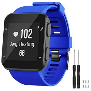 TopPerfekt Bracelet de montre Compatible avec Garmin Forerunner 35, de Remplacement en Silicone Souple pour Forerunner 35 Smart Watch, Fit 5.11-9.05" (130-230 mm) Poignet Bleu (Boucle Noire) (TopPerfekt FR, neuf)
