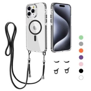 MBSLFY Coque avec Cordon pour iPhone 15 Pro Max, Compatible MagSafe, Anti-Rayures Housse Case Cover, Ultra Fine Magnetique Antichoc TPU Etui Protection pour iPhone 15 Pro Max, Noir (Haoyulu, neuf)