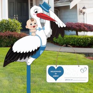 GreenYeah Cigogne à Clapette pour Naissance Bébé, Cigogne Bébé, Grande Cigogne en Bois 100 CM de Haut, Imprimé des Deux Côtés, Décoration pour Chambre Bébé/Jardin, Idée Cadeau Naissance (Bleu) (GreenYeah, neuf)