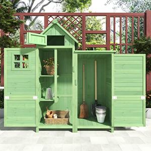 Abri de Jardin en Bois, Cabane de Jardin avec Toit en PVC incliné à loquet, Coffre de Jardin avec Fondation et 2 étagères de Rangement, Armoire Outils de Jardinage, 118x54x173cm Vert (ZEYNEP OZTURK LIMITED, neuf)