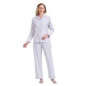 Amaxer Pyjama Femme Hiver Chaud 100% Flanelle Ensembles de Pyjama Cotton Chemise de Nuit Longue, Fleurs pourpres XL (salute kleidung, neuf)