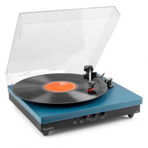 Audizio RP113D Platine Vinyle Bluetooth avec Haut-Parleurs Int&eacute;gr&eacute;s - Cuir Bleu Fonc&eacute;, 33, 45 et 78 Tours, &Eacute;metteur Bluetooth, Une Platine Id&eacute;ale pour D&eacute;corer et &Eacute;couter Vos Vinyles (Sono Mat&eacute;riel, neuf)