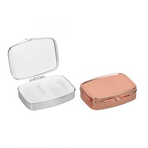 kwmobile 2x Bo&icirc;te &agrave; pilules 2 compartiments - 2x Mini boite &agrave; comprim&eacute;s compartiment&eacute;e - Pilulier portable pour m&eacute;dicament bureau voyage - argent&eacute;-or rose (SX-Commerce, neuf)