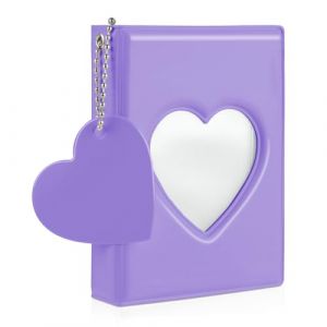 Photocard Reliure pour cartes photo, mini album photo de 9 cm, couverture creuse en forme de c&oelig;ur, petit porte-carte photo avec pendentif et 32 pochettes pour cartes photo (violet) (Eurrises, neuf)