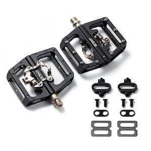 Pédales de VTT à plateforme plate compatible avec SPD VTT double fonction scellée sans clip en aluminium 9/16" avec crampons pour vélo de route, VTT, VTT (M215 noir) (Ansjs Sports, neuf)