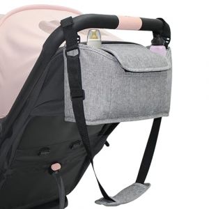 SUQ Organiseur De Poussette Avec Porte Gobelet, Dos &agrave; Suspendre, Baby Sac De Rangement Pour Poussette, L'Accessoire Poussette Est Nouvellement Mis &agrave; Jour, Organisateur De Poussette Et Landau (Gris) (SUQ, neuf)
