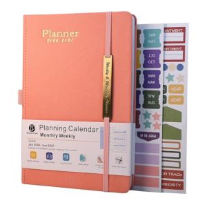 Agenda 2026-2027 - Agenda 18 mois de janvier 2026 &agrave; mi-ann&eacute;e juin 2027, format A5 semainier, planificateur hebdomadaire et mensuel avec couverture en cuir, anneau pour stylo, poche int&eacute;rieure (rose) (yunlian EU, neuf)