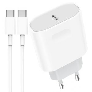 Chargeur Rapide 30W USB C avec Câble Compatible avec iPhone 16 Pro/15 Pro Max Plus, iPad Pro Air, Samsung Galaxy S24/A53/Note 20, USB C Prise Secteur, Adaptateur Alimentation Type C (Blanc) (Mataxel, neuf)