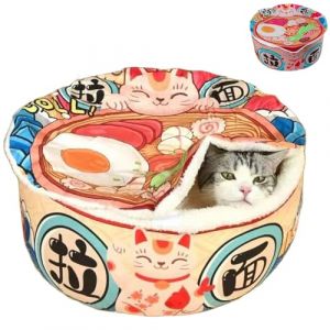 ZHUIYIWIN Lit Niche pour, Lit Grotte pour Chat avec Couvercle au Design Tasse de Nouilles pour Chat avec Coussin Amovible Lavable rembourr&eacute; et Petit Chien (Ramen, S) (HFzhiyihui, neuf)