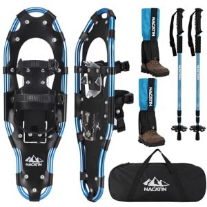 Kit de Raquettes à Neige 4 en 1 pour Hommes, Femmes et Jeunes, Raquettes Légères en Aluminium avec Bâtons de Randonnée Réglables, Guêtres Imperméables et Sac de Transport (Bleu, 63cm) (NACATINDirect, neuf)