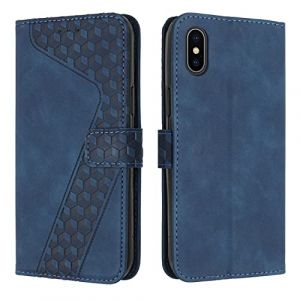 OKZone Coque pour iPhone XS/iPhone X, Etui Protection Housse Premium en Cuir PU Portefeuille Étui Téléphone [Fermoir Magnétique] [Fentes pour Cartes] Flip Case pour iPhone XS/iPhone X（Bleu (OKZone EU Store, neuf)