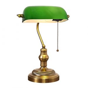 LANMOU Lampe Banquier Verte, Lampe de Bureau Vintage en Verre Vert avec Interrupteur à Chaîne, Douille E27, Lampe de Chevet Rétro Laiton Cuivre (LANMOU HOME, neuf)