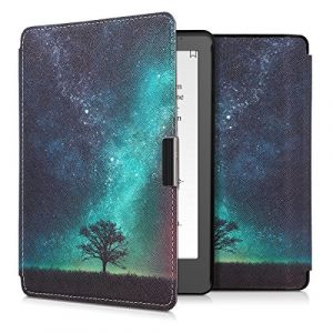 kwmobile Étui Compatible avec Kobo Aura Edition 2 Coque - Étui à Rabat magnétique Tablette eReader Similicuir - Bleu-Gris-Noir (SX-Commerce, neuf)