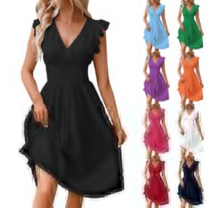 Robe De Cérémonie pour Femme Ronde Fluide Boheme Robe Femme Chic Et Elegant Dentelle Cocktail Vetement Ete sans Manches De Cérémonie Portefeuille Pas Cher Summer Dress(Noir,M) (uxxnjfg, neuf)