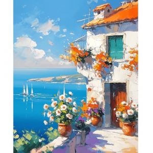 NEWENMO Paysage Peinture par Num&eacute;ro Kits,Belle Maison et Fleurs Peinture Numero Adulte,DIY Paint by Numbers,Creation Adulte pour D&eacute;butants,Peinture &agrave; l'huile Kit,pour D&eacute;coration Maison-40x50cm (newenmo, neuf)