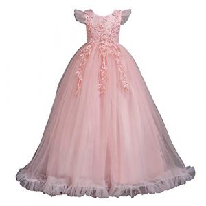 Valin Robe pour Filles Princesse Rose sans Manche Robes de Bal Tulle Robe de Soir&eacute;e de Mariage Enfants Dentelle 9-10 Ans,V833 (Fivebee Fashion, neuf)