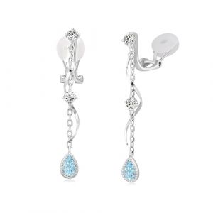 PHNIBIRD Boucle d'oreille Clip avec Aigue Marine Boucle d'oreille Pendante Bijoux Fantaisie Femme Scintillant et Raffin&eacute; Cadeau Saint Valentin Femme (Immobird, neuf)