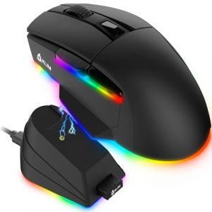 KLIM Blaze X RGB + NOUVEAUTÉ + Souris Gamer sans Fil Rechargeable avec Station de Charge + Batterie Longue durée + Jusqu'à 12000 DPI + Souris Filaire et sans Fil PC, PS5, PS4, Mac + Noir (KLIM Technologies France, neuf)