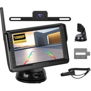 OiLiehu Caméra de Recul sans Fil, Moniteur HD 5", 1080P 120° Grand Angle Caméra Arrière pour Vision Nocturne Infrarouge, Étanche IP68, Caméra de Recul Kit pour Petite Voiture DC 12V (Liuhuzhekeji, neuf)