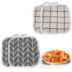 COYUN 4 Pièces Maniques Résistantes à la Chaleur, Maniques Cuisine en Coton et Lin Résistants à la Chaleur Maniques Cuisine Antidérapant, pour Four Pot Assiette Bol Tasse (HLWA RETAILS LTD UKSTORE, neuf)