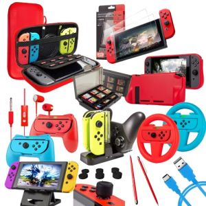 Orzly Geek Accessoires Pack pour Nintendo Switch: Housse & Protection écran, Volants & Grips Joy-Con, Dock Chargeur pour Les manettes & Console Switch, et Plus d' Accessoires. [COLORÉ] (Syntiga Europe - FR, neuf)