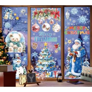 4 Pièce Grande Taille Stickers NoëL Fenêtre Avec l'argent Brillant, 30X45cm Décoration NoëL Fenetre Réutilisables, Autocollant NoëL Fenêtre de Vitre, Recto-Verso Stickers Fenêtre Noel (Ours) (YiHeYao, neuf)