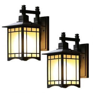 Wylolik Applique murale rétro japonaise IP65 étanche applique murale extérieure jardin extérieur applique murale carrée luminaire de jardin en métal abat-jour en verre en aluminium pour patio extérieu (Source store, neuf)