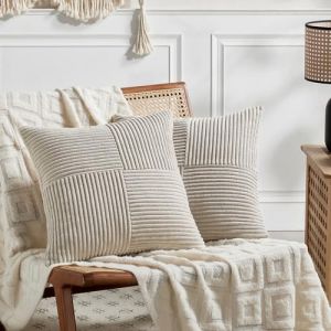 FDTERN Lot de 2 Boho Housse de Coussin 60x60 Taupe,&agrave; Motif Crois&eacute; Decoration Housses de Coussin en Velours C&ocirc;tel&eacute;,Douillet Taie d'oreiller Housse Coussin Moderne pour Canap&eacute; Chambre Chaise Lit (Fdtern-eu, neuf)