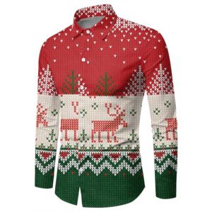 Chemise de Noel Homme Manches Longues Rouge Tee Shirt 3D Imprimer Pull de Noel Moche Cadeaux No&euml;l Chic Chemisette Mode Vetement sans Repassage Grande Taille (YINYUAN（Livraison en 5 &agrave; 8 jours), neuf)