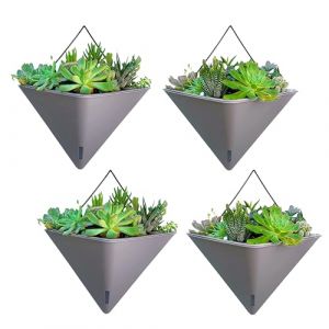LaLaGreen Lot de 4 pots de fleurs muraux pour plantes d'int&eacute;rieur - 30,5 cm - Grand vase g&eacute;om&eacute;trique &agrave; suspendre avec crochet en m&eacute;tal - Moderne et &eacute;l&eacute;gant - D&eacute;coration murale pour plantes grasses (Shoplala, neuf)