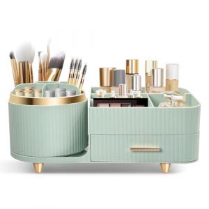 Cinnani Organiseur de maquillage multifonction rotatif &agrave; 360&deg;, organiseur de beaut&eacute; pour coiffeuse, salle de bain et chambre &agrave; coucher, avec petit tiroir multifonctionnel (Vert) (SOFT SMILE LIMITED, neuf)