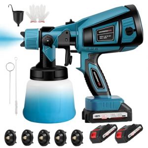 Pistolet a Peinture sans Fil, Pistolet à Peinture avec Batterie 21 V,Pulverisateur a Batterie avec 3 Modes de Pulvérisation Electrique avec 2x3000 mAh et Chargeur pour Clôtures, Murs (LUCKY FLOWER LIMITED, neuf)